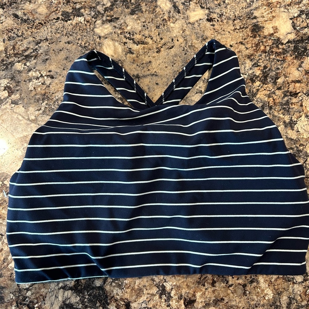 Athleta Dark Blue Sports Bra with White Accents